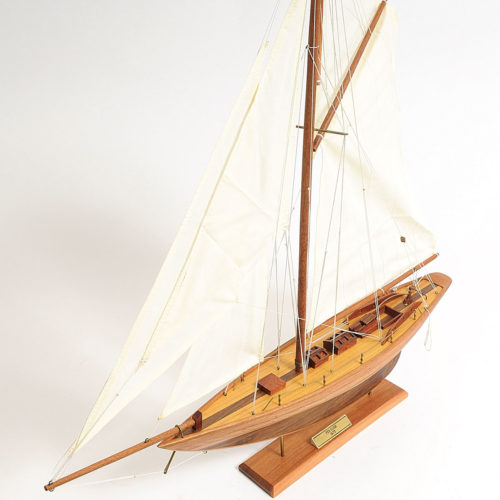 Built in 1898, the Pen Duick was one of the most beautiful sailing boats. Have it display beautifully as a home or office decor. This model hull is handcrafted from strips of wood using plank on frame construction method. It is then painted in green and black with white waterline