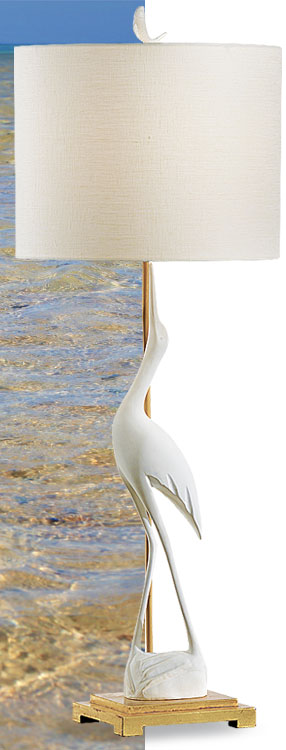 Hand crafted elegant lamp with a crane statuette; available at InvitingHome.com