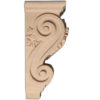Santa Monica hard-wood corbels are hand-carved with grape cluster design on the front, scrolls and carved grape leaves on the sides