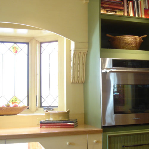 kitchen with carved wood corbels