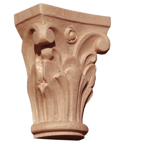 Sanford hand carved wood capitals are carved in a deep relief with rising acanthus leaf and scrolling