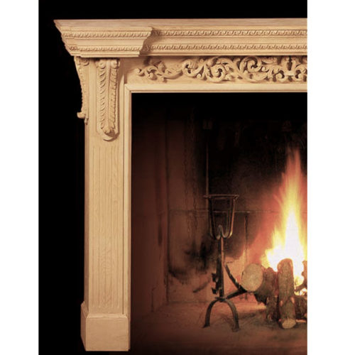 Design of Marietta fireplace mantels futures deeply carved fluting rising from the base-blocks. Four acanthus leaf corbels supporting elaborate shelf of the fireplace mantel
