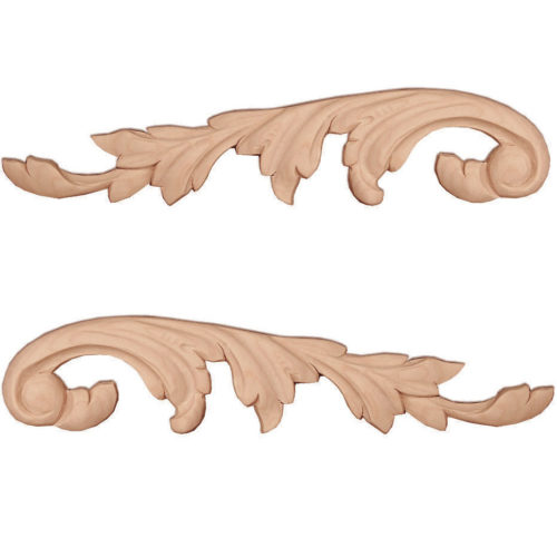 Manchester scroll wood onlays are hand carved from premium selected maple, white oak and cherry. Wood onlays feature carved in deep relief scrolled leaf design