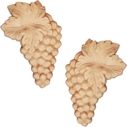 Vallejo wood carvings crafted from premium selected hard maple, cherry and white oak. Wood carvings feature carved in deep relief grape cluster