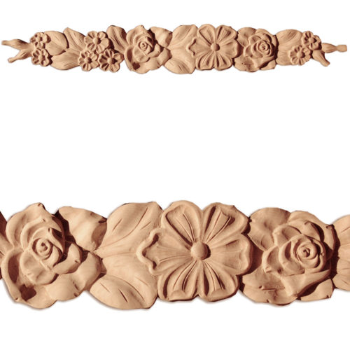 Madison horizontal onlays are hand-carved from premium selected hard maple, cherry and white oak. Onlays carved in deep relief with beautiful flowers and leaf design