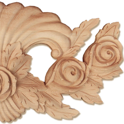 Pasadena wooden onlays are hand carved from premium selected hardwoods. Onlays feature carved in deep relief elegant design with roses and leaves
