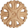 Charlotte wood rosettes are carved in a deep relief with flower and scrolls motif