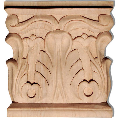 Anaheim wood capital are carved with rising acanthus leaf