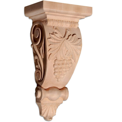 Madera wood corbels have a beautiful carved in a deep relief grape cluster and leaves motif