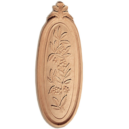 Brookdale oval wood carving is hand crafted from premium selected North American hard maple. Wood carving features carved in deep relief design with berries and graceful uprising branches