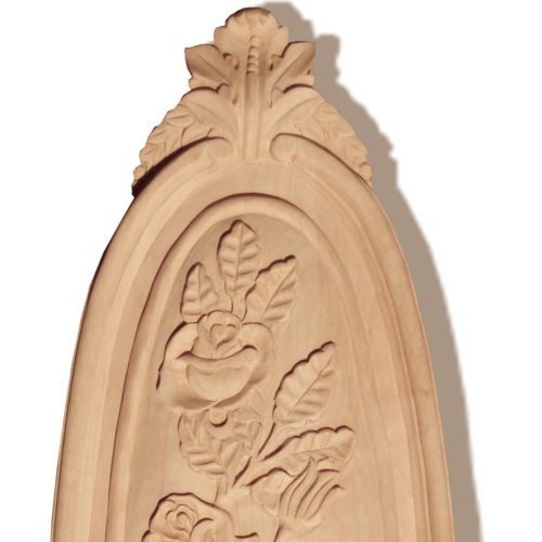 La Belle oval wood carving is hand crafted from premium selected North American hard maple. Wood carving features carved in deep relief rose design.