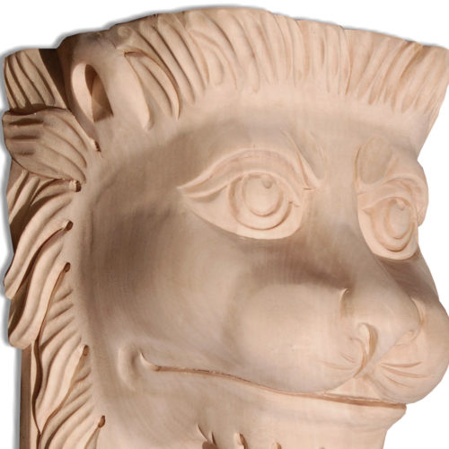Johanna wood brackets are hand-carved with lion head design