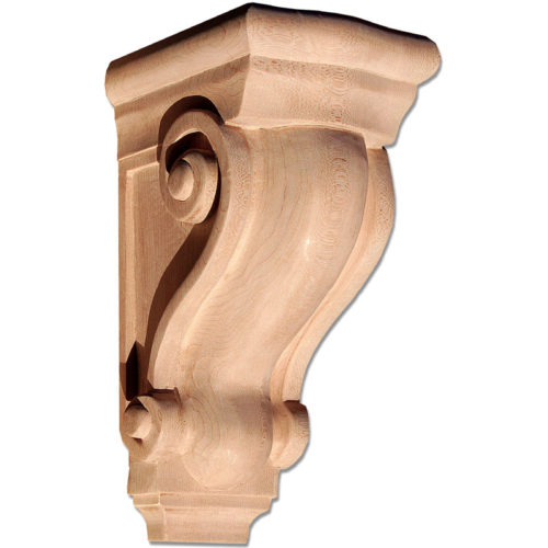 Hilton hardwood corbels carved with graceful curves in a classic scrolls design