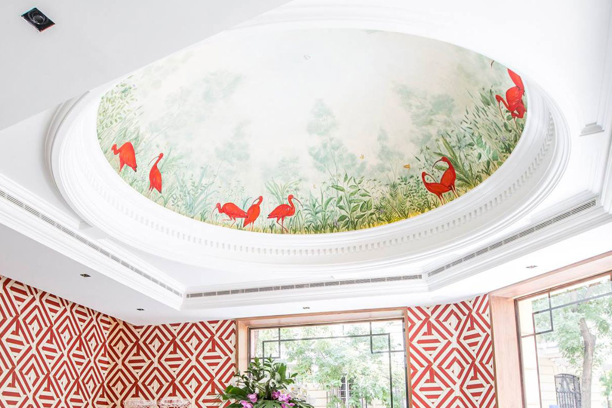 awesome hand-painted ceiling dome with flexible molding trim; ceiling design ideas; ceiling decor inspiration