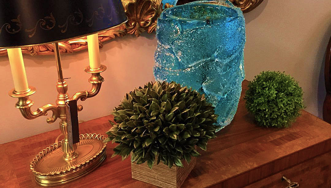Hand-blown aquamarine and clear Venetian glass vase; made in Murano, Italy; available at InvitingHome.com