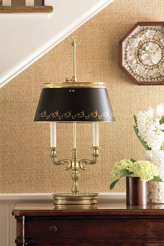 solid brass table lamp with hand painted black shade