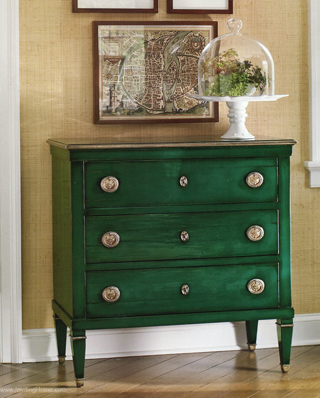 interior with green hand-painted Italian chest; home decor ideas; interior design inspiration
