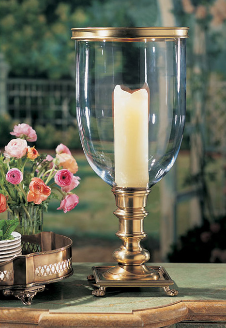 hurricane lamps; lovely vignette with elegant hurricane lamp