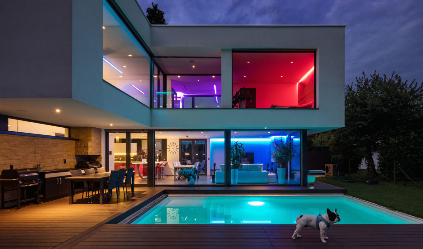 colored lighting; house with colored lighting; lighting design ideas