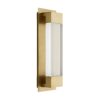 Elevate a wallspace with this contemporary sconce. A crystal, clear with a frosted backing and fashioned to an antique brass steel plate, offering a slightly industrial and very modern visual to a room. When in use, the material appear to glow thanksto the ultramodern LED light. Pair with another for a more cohesive look.
