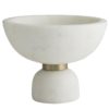 Smooth white marble creates a bowl-shaped form that is showcased on a white marble platform and accented by a thin antique brass belt. Elevates a space instantly, whether in use as a snack bowl or a catchall container.