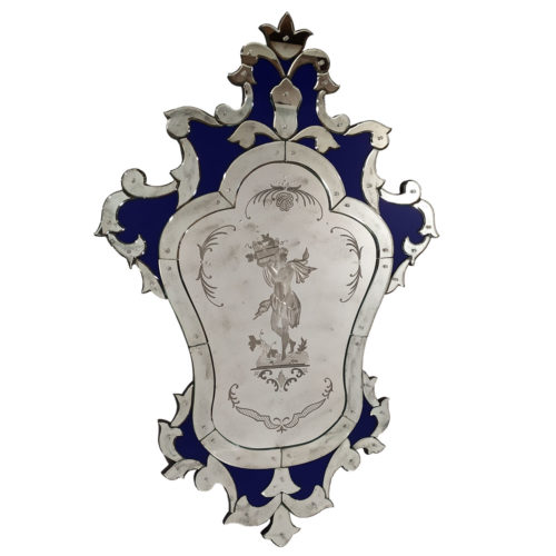 Hand-etched Vinyard Theme Venetian Mirror with Blue highlights