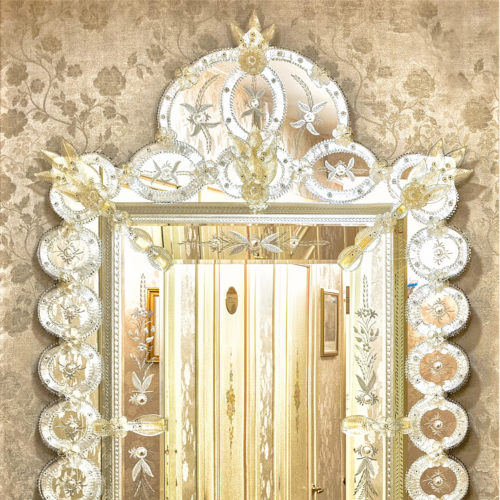 Venetian Mirror with Gold Floral Rosettes, Petals and Ribbon Details